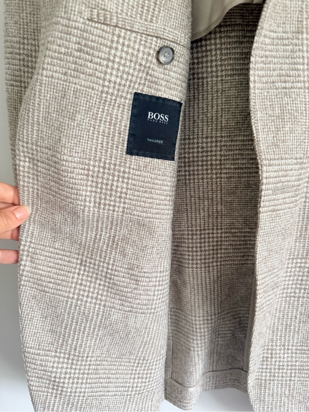 Hugo Boss Vintage Unisex Beige Italian Woven Plaid Blazer - Picture 2 of 13